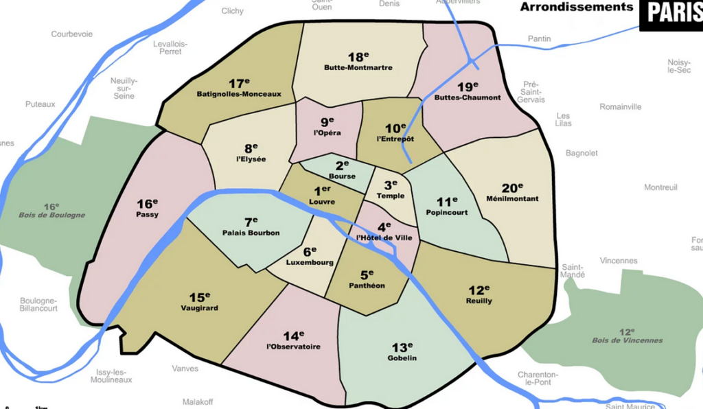 carte de Paris avec les arrondissements